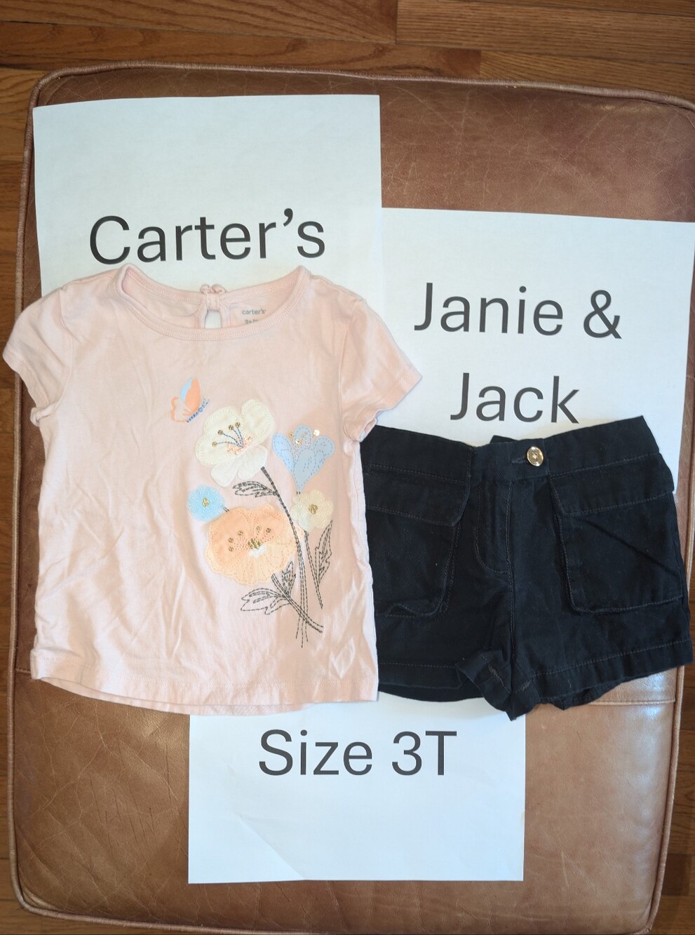 Carter's Flower Applique T-shirt And Janie & Jack Black Shirts 3T